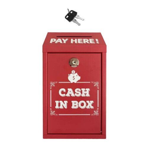 Sturdy Metal Locking Storage Box With Double Keys-Red