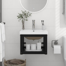 Berkfield Bathroom Washbasin Frame with Built-in Basin Black Iron