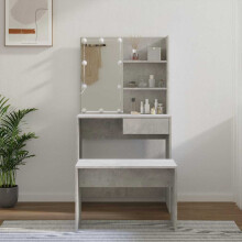 Berkfield Dressing Table Set with LED Concrete Grey Engineered Wood
