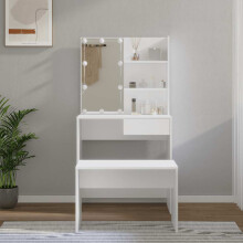 Berkfield Dressing Table Set with LED White Engineered Wood