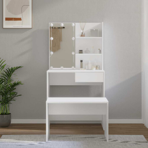 Berkfield Dressing Table Set with LED White Engineered Wood