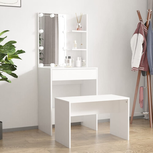 Berkfield Dressing Table Set with LED White Engineered Wood