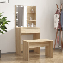 Berkfield Dressing Table Set with LED Sonoma Oak Engineered Wood