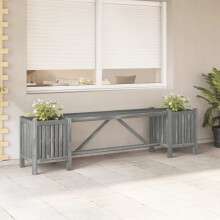 Berkfield Garden Bench with 2 Planters 150cm Solid Acacia Wood Grey