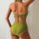 Women's Ring Linked Tie Backless Halter Bikini-mustardgreen M 5