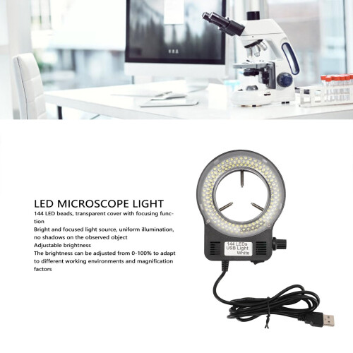144 LED Microscope Ring Light with Adjustable Brightness USB Powered for Stereo Microscope Illumination 1