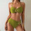 Women's Ring Linked Tie Backless Halter Bikini-mustardgreen M 7