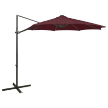 Berkfield Cantilever Garden Parasol with Pole and LED Lights Bordeaux Red 300 cm