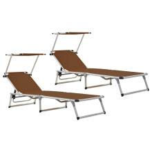 Berkfield Folding Sun Loungers with Roof 2 pcs Aluminium&Textilene Brown