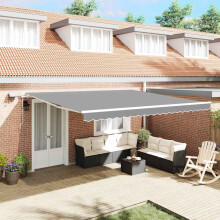Berkfield Awning Frame with LED Strip Lights White 400 x 350 cm Aluminium