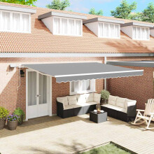 Berkfield Awning Frame with LED Strip Lights White 500 x 300 cm Aluminium