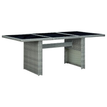 Berkfield Garden Table Light Grey Poly Rattan and Tempered Glass