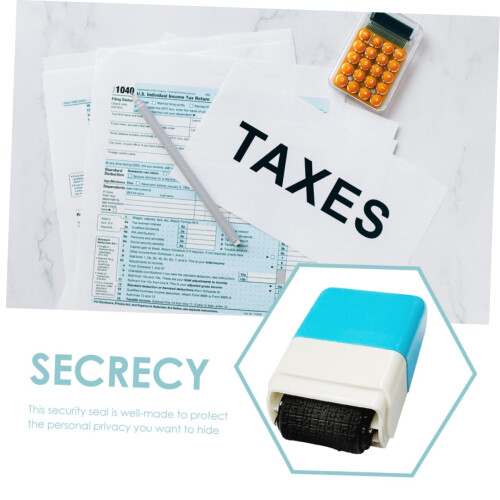 Identity Protection Roller Stamp Blue Refillable Ink for Address and  Data Privacy Security 2