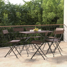 Berkfield Folding Bistro Chairs 6 pcs Brown Poly Rattan and Steel