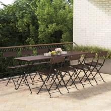 Berkfield Folding Bistro Chairs 8 pcs Brown Poly Rattan and Steel