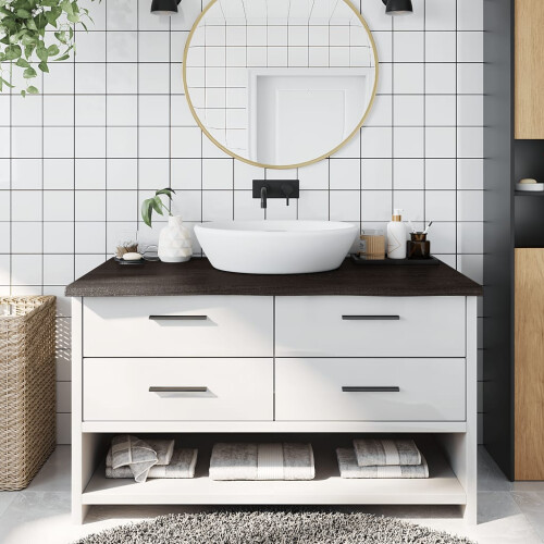 Berkfield Bathroom Countertop Dark Brown 100x60x(2-4) cm Treated Solid Wood
