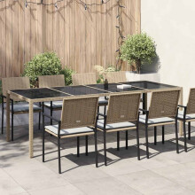 Berkfield Garden Table Beige 250x100x75 cm Tempered Glass and Poly Rattan