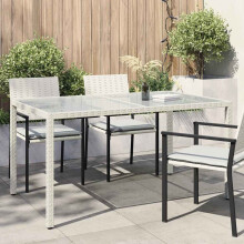 Berkfield Garden Table 150x90x75 cm Tempered Glass and Poly Rattan White