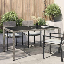 Berkfield Garden Table 150x90x75 cm Tempered Glass and Poly Rattan Grey