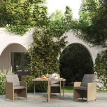 Berkfield Garden Table Beige 109x107x74 cm Poly Rattan and Glass
