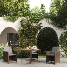 Berkfield Garden Table Brown 109x107x74 cm Poly Rattan and Glass