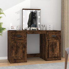 Berkfield Dressing Table with LED Smoked Oak 130x50x132.5 cm