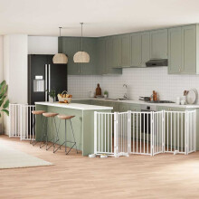 Berkfield Dog Gate with Door Foldable 15 Panels White 750 cm Poplar Wood