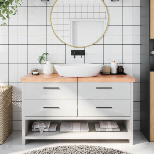 Berkfield Bathroom Countertop Light Brown 140x60x(2-6)cm Treated Solid Wood