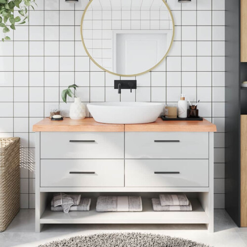 Berkfield Bathroom Countertop Light Brown 140x50x(2-6)cm Treated Solid Wood