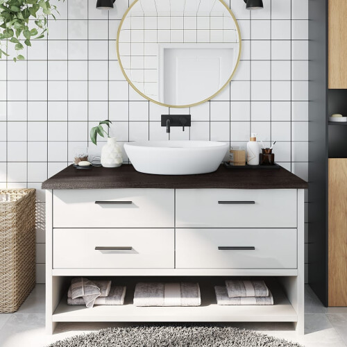 Berkfield Bathroom Countertop Dark Brown 100x50x(2-4) cm Treated Solid Wood