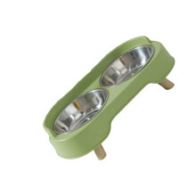 Stainless Steel Cats Bowl With Base Food And Water-Green