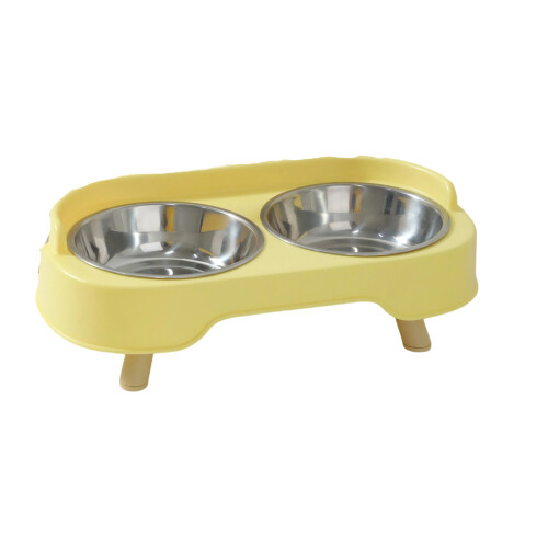 Rustproof Double Cats Feed  Bowl  Sofa Style For Food-Yellow