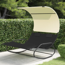 Berkfield Rocking Double Sun Lounger with Canopy Black and Cream