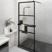 Berkfield Walk-in Shower Wall with Shelf Black 80x195 cm ESG Glass&Aluminium