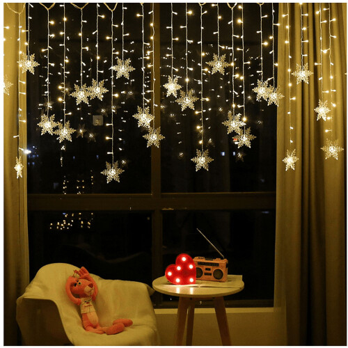 LED Snowflake Curtain Lights Warm White 2.5m 1