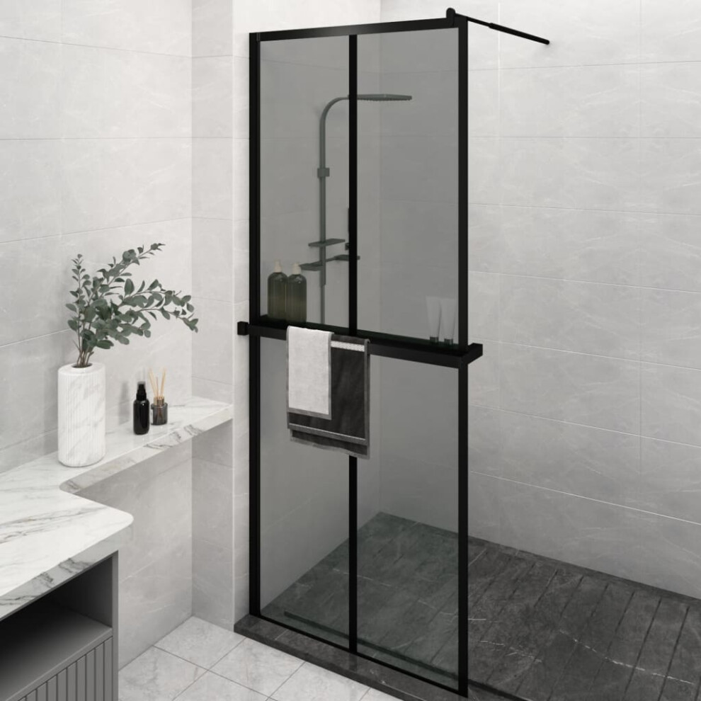Berkfield Walk-In Shower Wall With Shelf Black 80X195cm Esg Glass&Aluminium 7300205102411