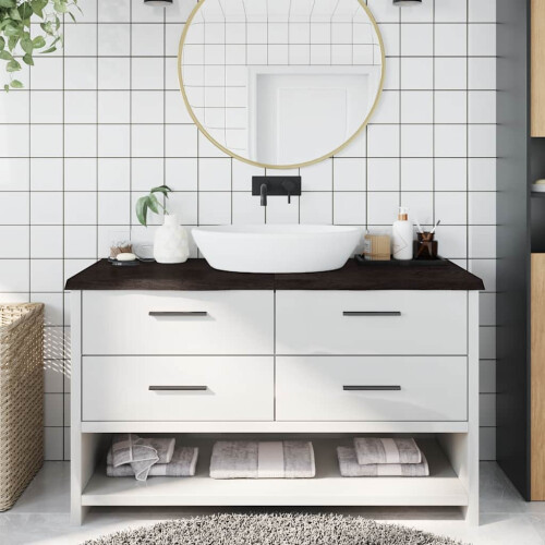 Berkfield Bathroom Countertop Dark Brown 140x60x(2-4) cm Treated Solid Wood