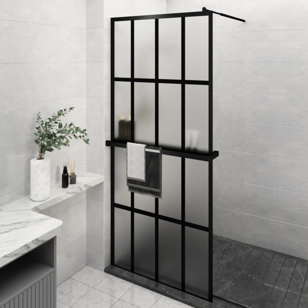 Berkfield Walk-In Shower Wall With Shelf Black 90X195 Cm Esg Glass&Aluminium 6196843873261