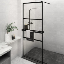 Berkfield Walk-in Shower Wall with Shelf Black 80x195 cm ESG Glass&Aluminium