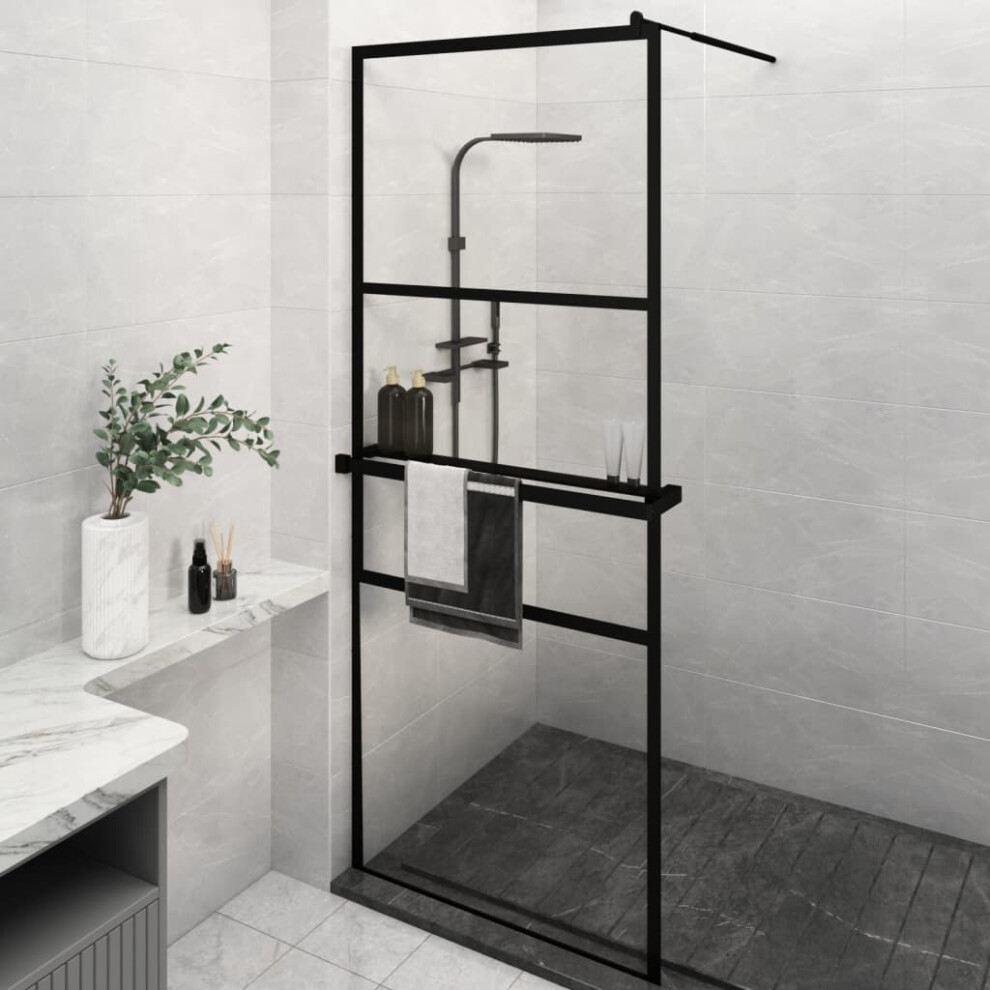 Berkfield Walk-In Shower Wall With Shelf Black 80X195 Cm Esg Glass&Aluminium 874130255780