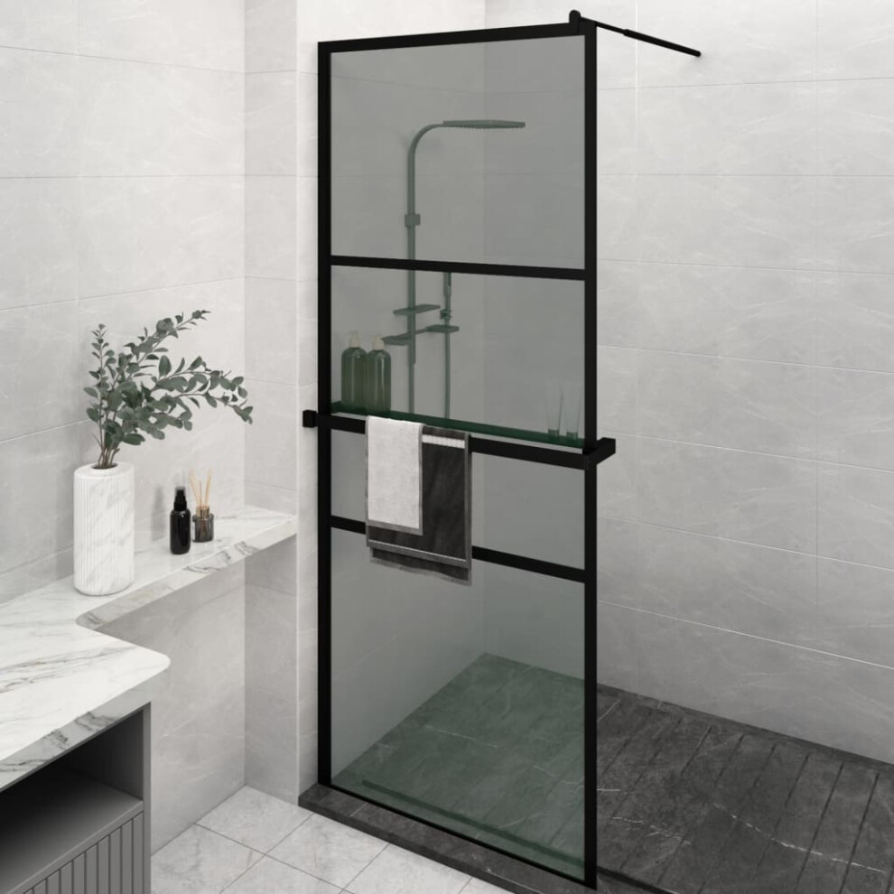 Berkfield Walk-In Shower Wall With Shelf Black 80X195cm Esg Glass&Aluminium 8304565923029