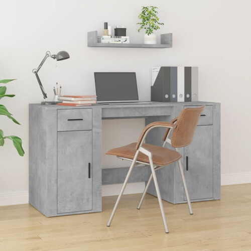 Berkfield Desk with Cabinet Concrete Grey Engineered Wood