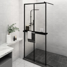 Berkfield Walk-in Shower Wall with Shelf Black 100x195 cm ESG Glass&Aluminium