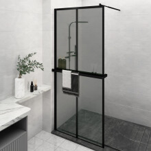 Berkfield Walk-in Shower Wall with Shelf Black 90x195 cm ESG Glass&Aluminium