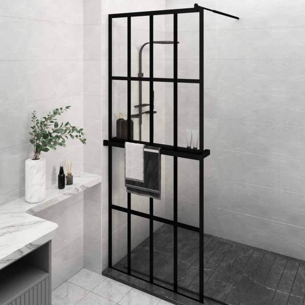 Berkfield Walk-In Shower Wall With Shelf Black 80X195 Cm Esg Glass&Aluminium 8294028964105