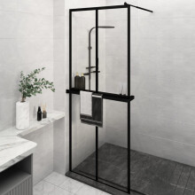 Berkfield Walk-in Shower Wall with Shelf Black 80x195 cm ESG Glass&Aluminium