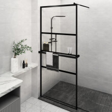 Berkfield Walk-in Shower Wall with Shelf Black 100x195 cm ESG Glass&Aluminium
