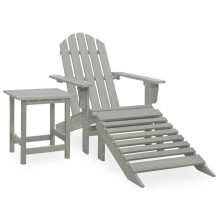 Berkfield Garden Adirondack Chair with Ottoman&Table Solid Fir Wood Grey