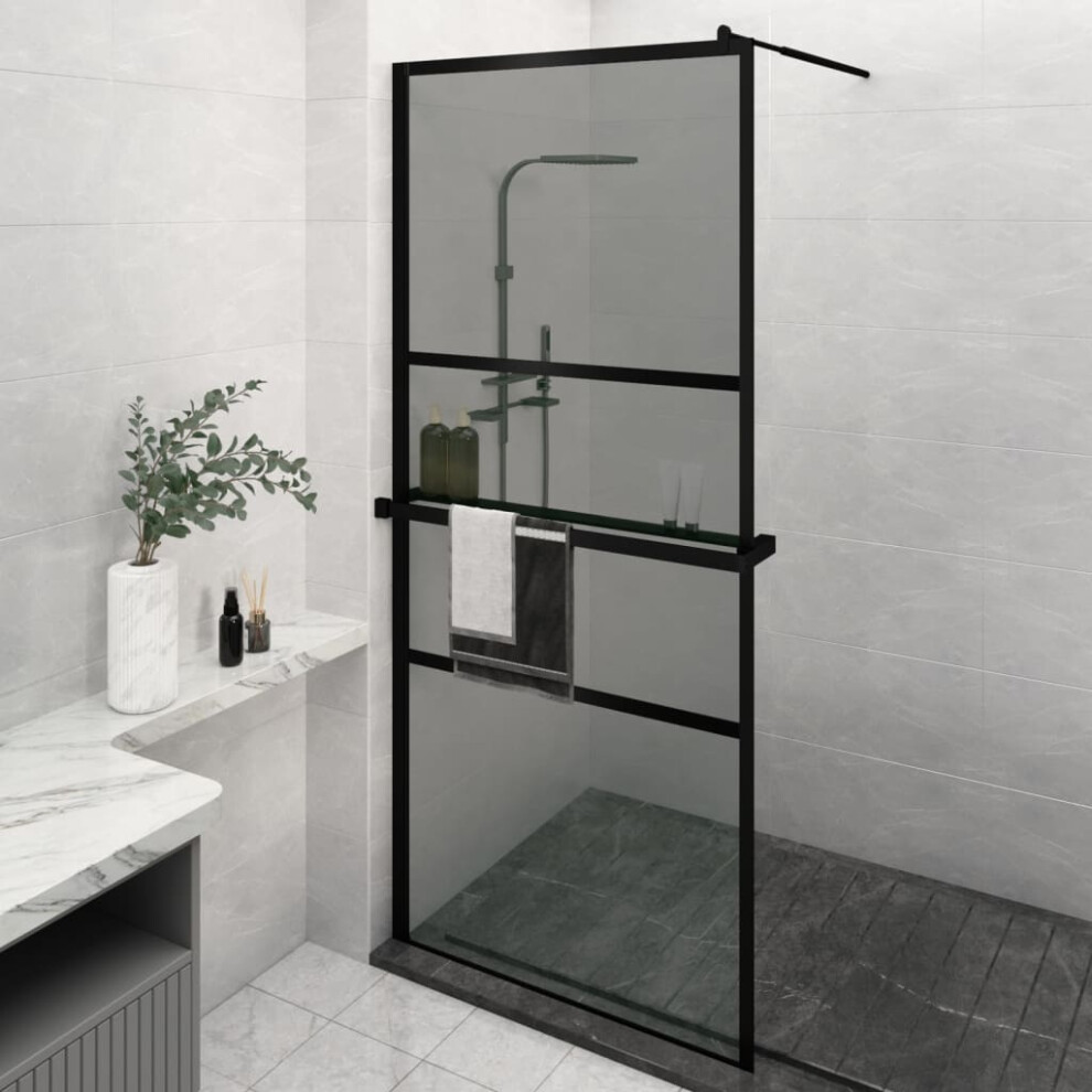 Berkfield Walk-In Shower Wall With Shelf Black 100X195 Cm Esg Glass&Aluminium 3766912926599