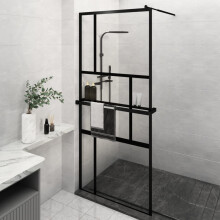 Berkfield Walk-in Shower Wall with Shelf Black 100x195 cm ESG Glass&Aluminium